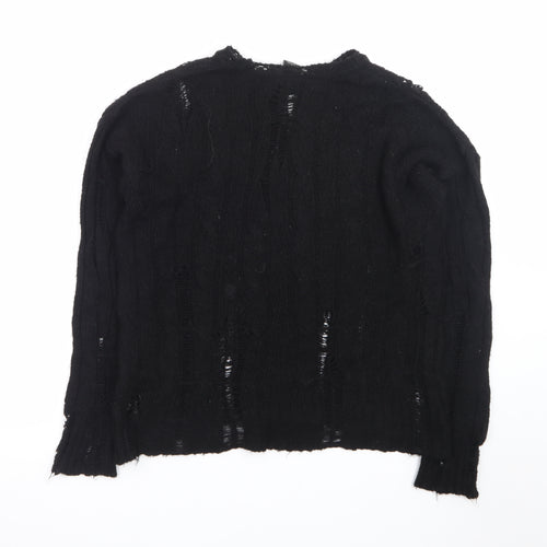 Urban Outfitters Women's Black Cable-Knit Distressed Pullover Jumper Size S