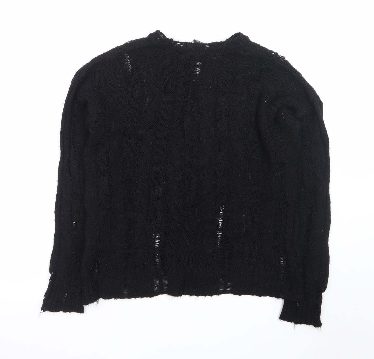 Urban Outfitters Women's Black Cable-Knit Distressed Pullover Jumper Size S