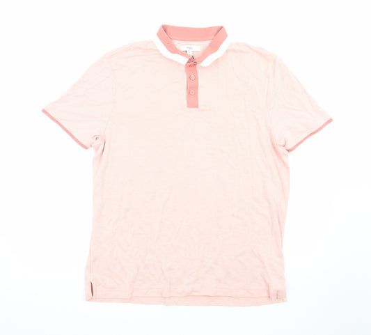 Marks and Spencer Men's Pink Cotton Polo Shirt XL Regular Fit