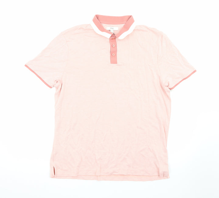 Marks and Spencer Men's Pink Cotton Polo Shirt XL Regular Fit