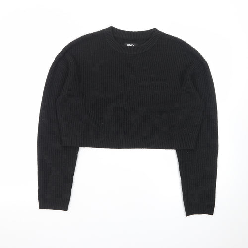 ONLY Womens Black Chunky Knit Crew Neck Long Sleeve Pullover Jumper XS