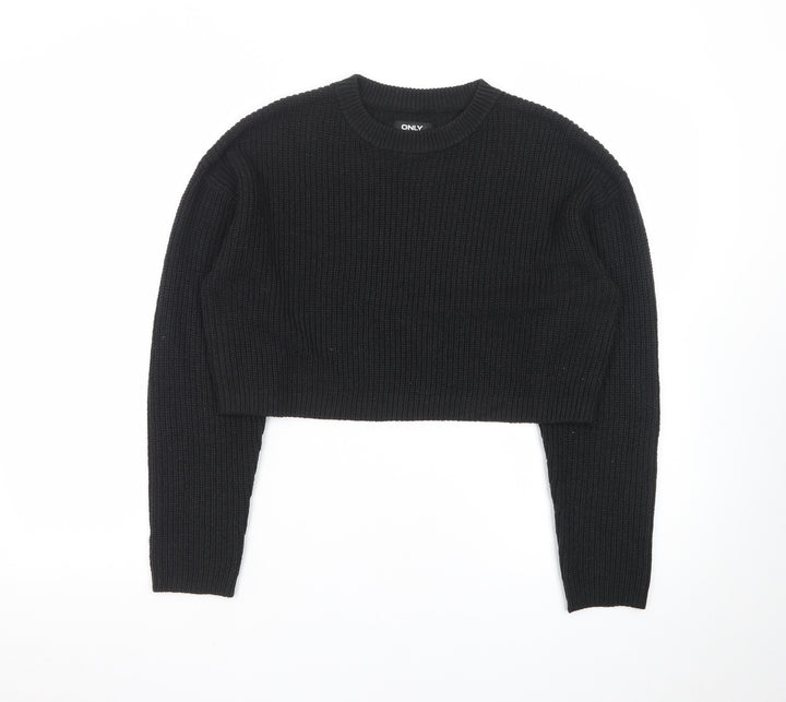 ONLY Womens Black Chunky Knit Crew Neck Long Sleeve Pullover Jumper XS