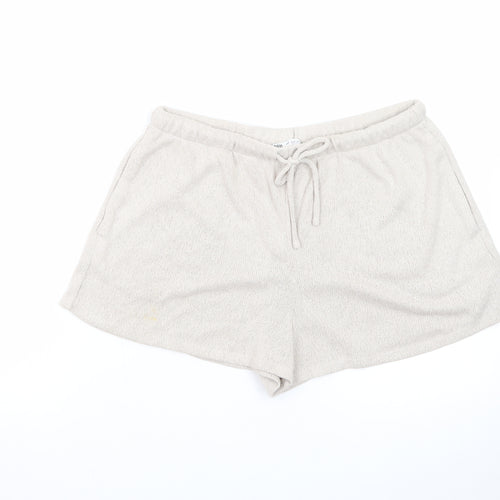 Zara Women Beige Knit Sweat Shorts Size 12 Drawstring Casual