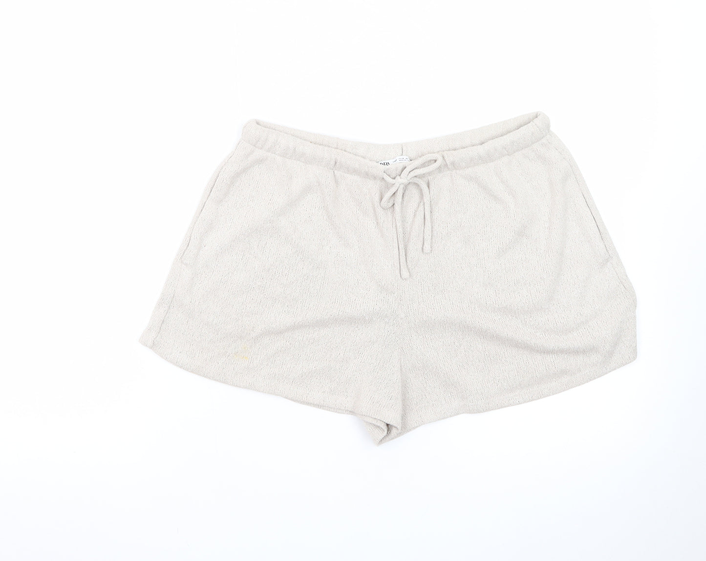 Zara Women Beige Knit Sweat Shorts Size 12 Drawstring Casual