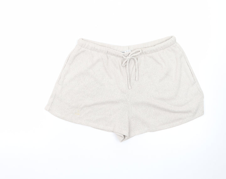 Zara Women Beige Knit Sweat Shorts Size 12 Drawstring Casual