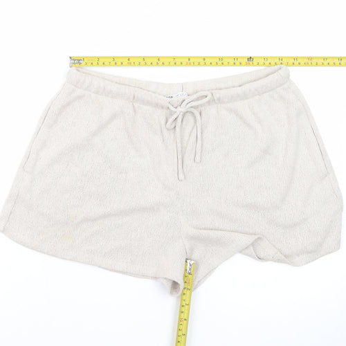 Zara Women Beige Knit Sweat Shorts Size 12 Drawstring Casual