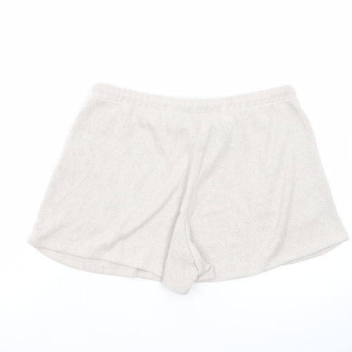 Zara Women Beige Knit Sweat Shorts Size 12 Drawstring Casual