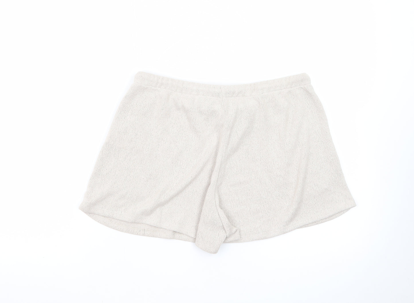 Zara Women Beige Knit Sweat Shorts Size 12 Drawstring Casual