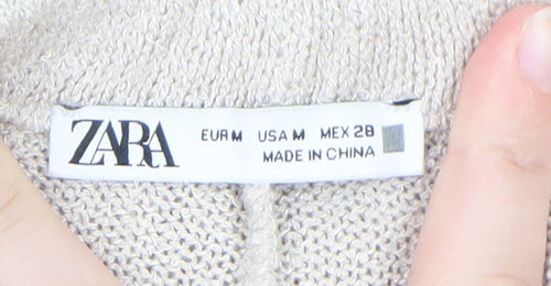 Zara Women Beige Knit Sweat Shorts Size 12 Drawstring Casual