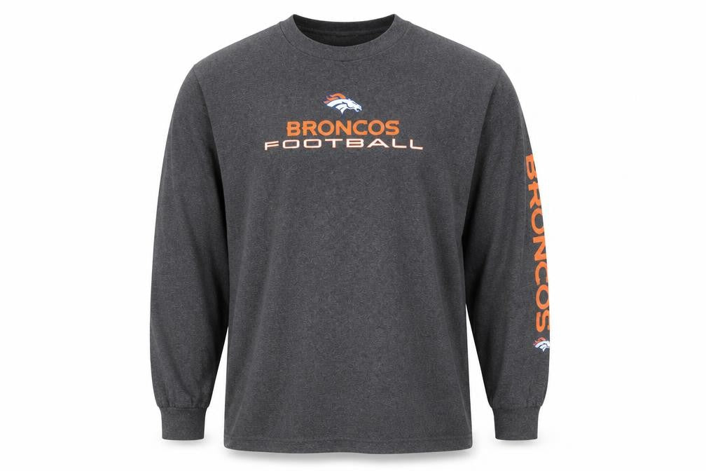 NFL Team Apparel Men's Grey Broncos Long Sleeve T-Shirt Size L