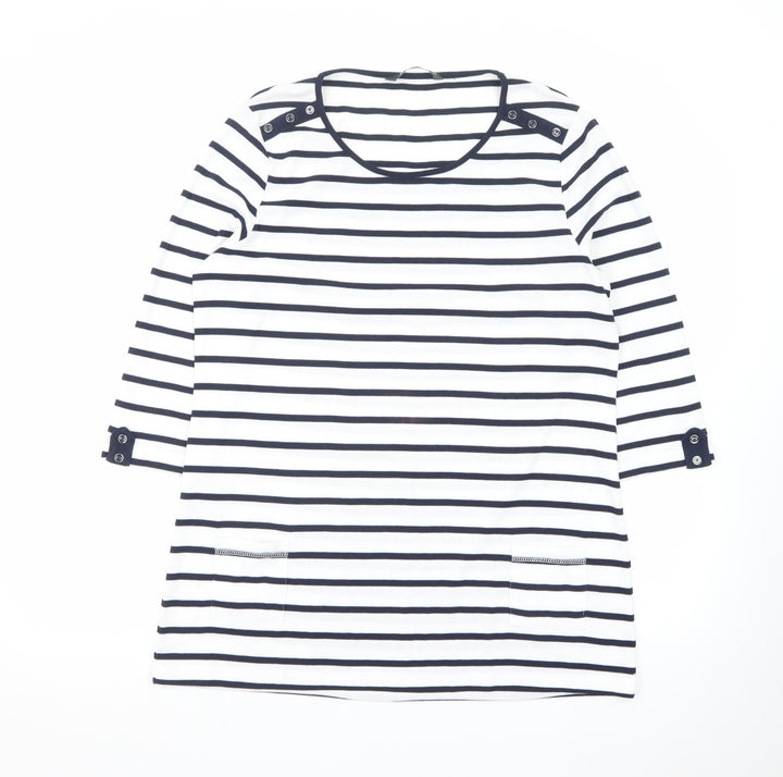 Bonmarché Women’s Striped Shift Dress Size 16 Navy White 3/4 Sleeve Casual