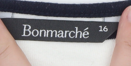 Bonmarché Women’s Striped Shift Dress Size 16 Navy White 3/4 Sleeve Casual