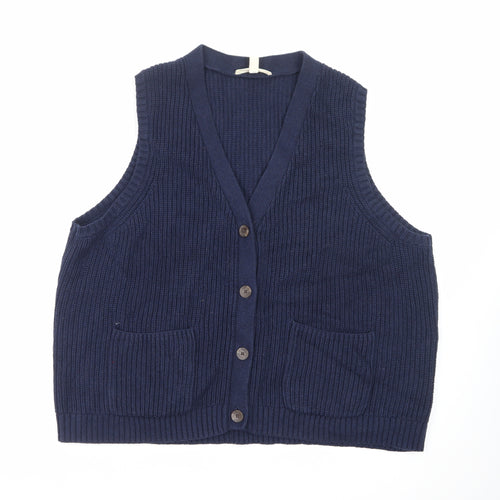 Seasalt Cornwall Women Blue Cotton Knit Vest Jumper Size 22