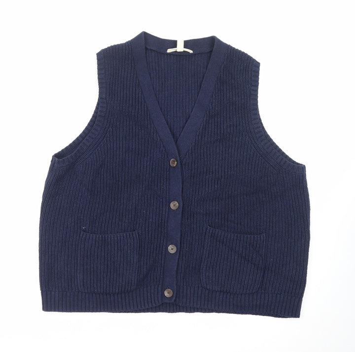 Seasalt Cornwall Women Blue Cotton Knit Vest Jumper Size 22