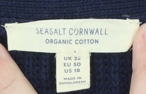 Seasalt Cornwall Women Blue Cotton Knit Vest Jumper Size 22