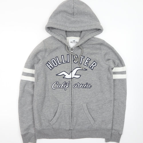 Hollister Men Grey Full Zip Fleece Hoodie M Embroidered Logo