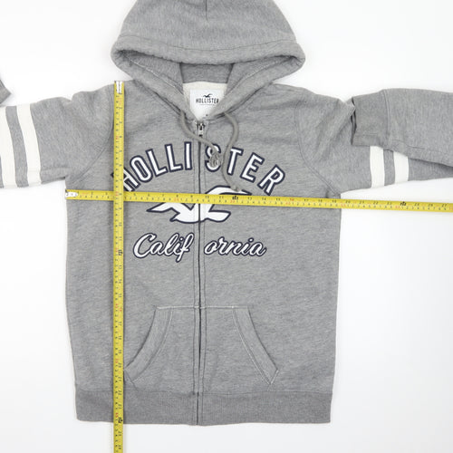 Hollister Men Grey Full Zip Fleece Hoodie M Embroidered Logo