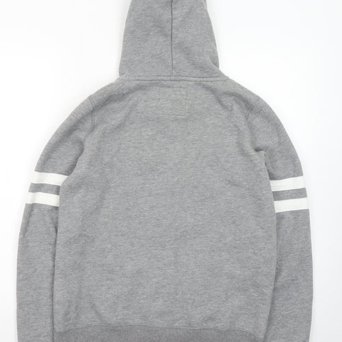 Hollister Men Grey Full Zip Fleece Hoodie M Embroidered Logo