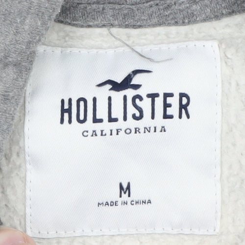 Hollister Men Grey Full Zip Fleece Hoodie M Embroidered Logo