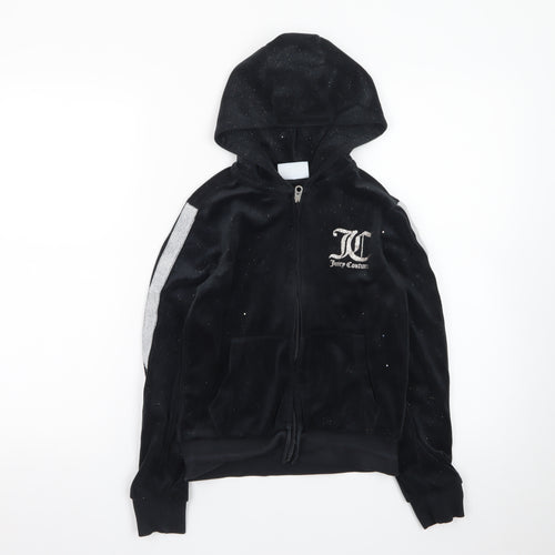 Juicy Couture Girls Black Velour Hoodie 9-10 Years Full Zip Glitter Logo