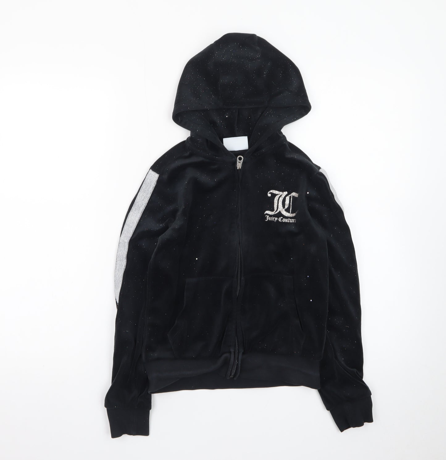 Juicy Couture Girls Black Velour Hoodie 9-10 Years Full Zip Glitter Logo
