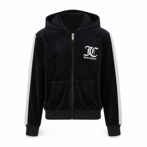 Juicy Couture Girls Black Velour Hoodie 9-10 Years Full Zip Glitter Logo