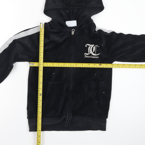 Juicy Couture Girls Black Velour Hoodie 9-10 Years Full Zip Glitter Logo