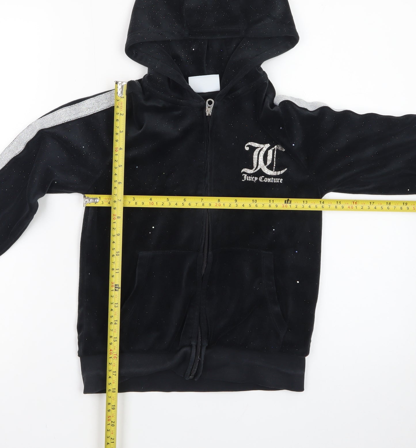 Juicy Couture Girls Black Velour Hoodie 9-10 Years Full Zip Glitter Logo