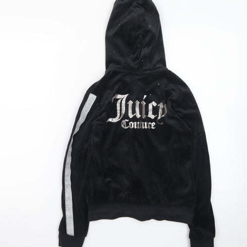 Juicy Couture Girls Black Velour Hoodie 9-10 Years Full Zip Glitter Logo