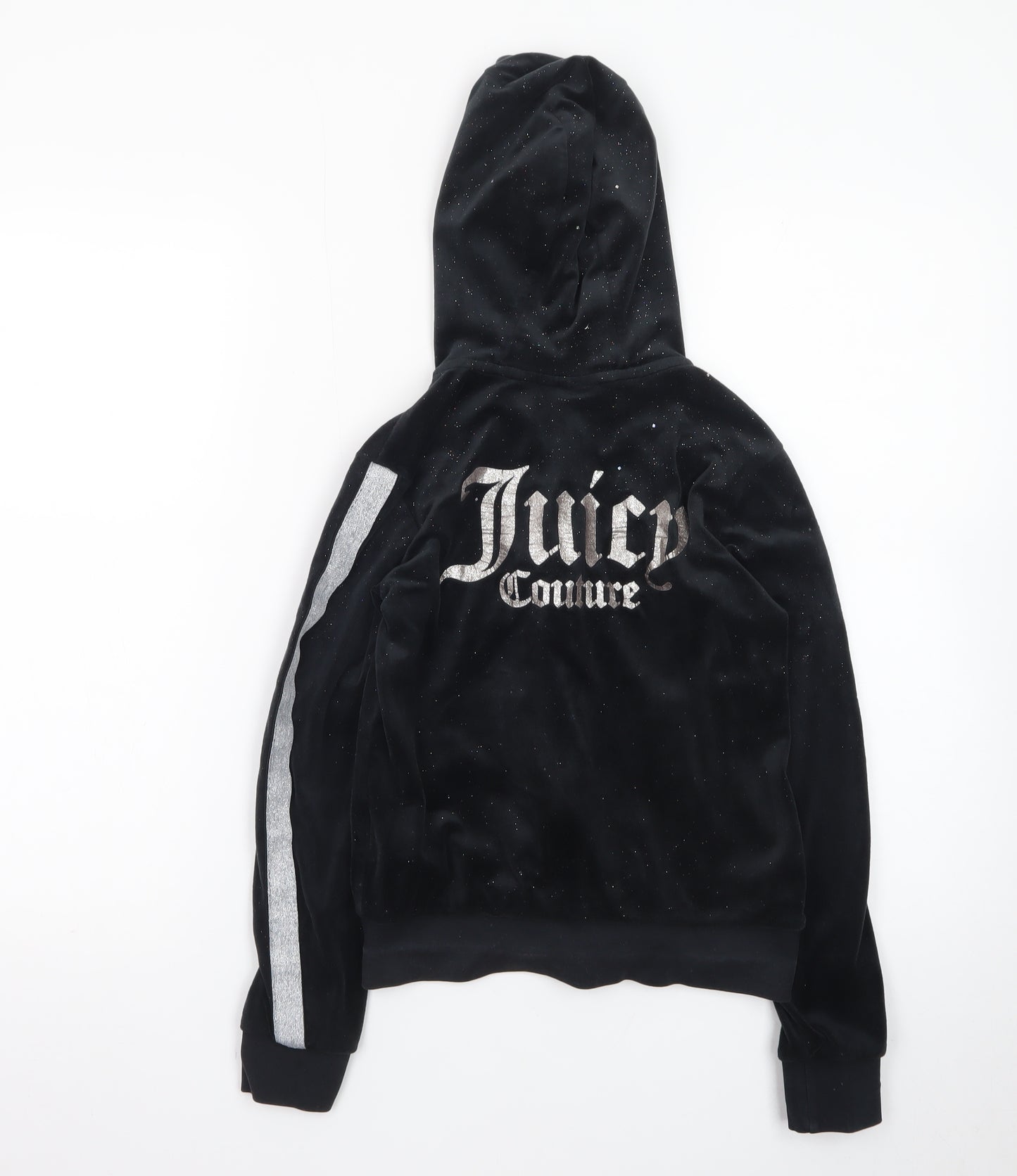 Juicy Couture Girls Black Velour Hoodie 9-10 Years Full Zip Glitter Logo