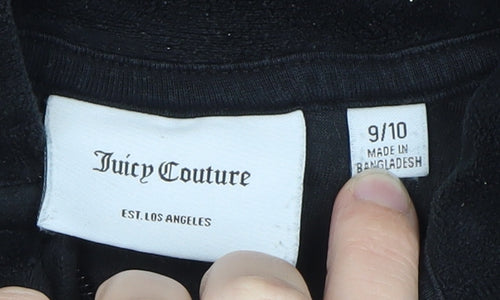 Juicy Couture Girls Black Velour Hoodie 9-10 Years Full Zip Glitter Logo