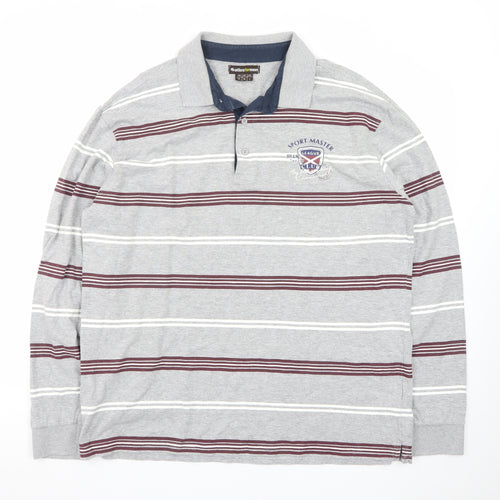 Atlas For Men Grey Striped Long Sleeve Polo Shirt L Regular Fit