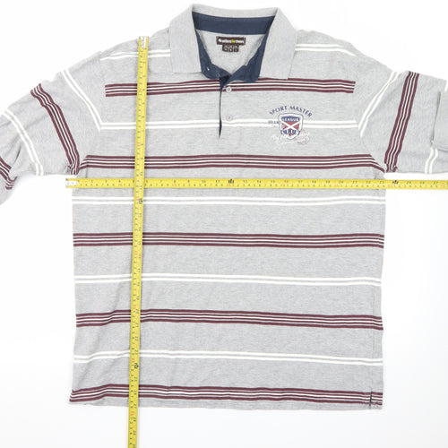 Atlas For Men Grey Striped Long Sleeve Polo Shirt L Regular Fit