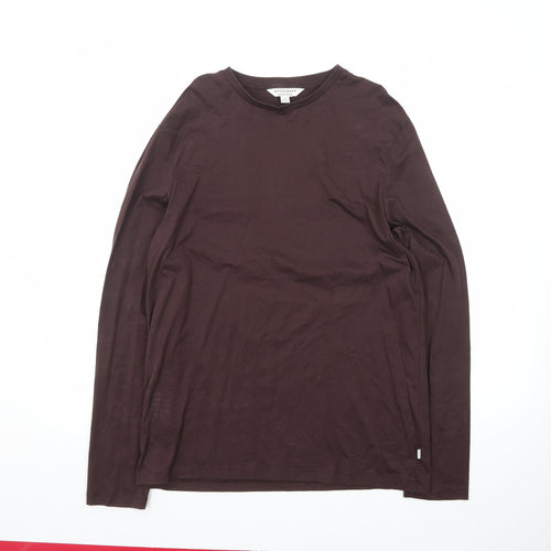 Marks and Spencer Autograph Women's Brown Long Sleeve Cotton T-Shirt - M