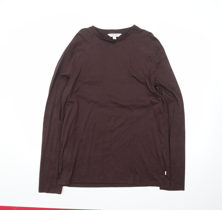 Marks and Spencer Autograph Women's Brown Long Sleeve Cotton T-Shirt - M