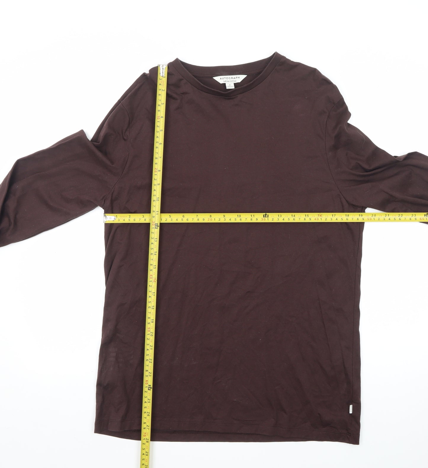 Marks and Spencer Autograph Women's Brown Long Sleeve Cotton T-Shirt - M