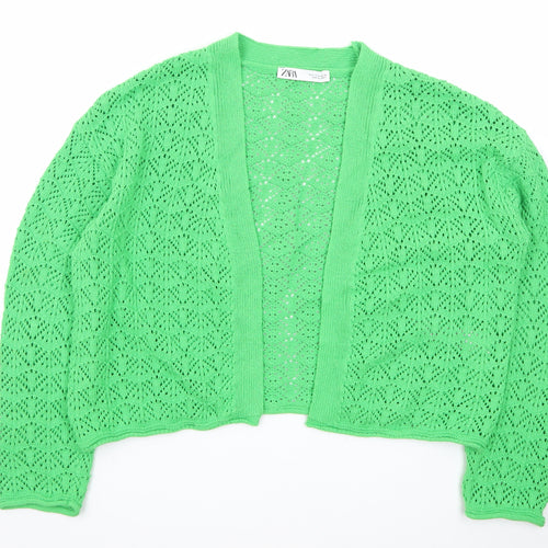 ZARA Women’s Green Open Knit V-Neck Cardigan Size 8