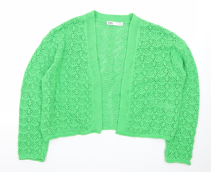ZARA Women’s Green Open Knit V-Neck Cardigan Size 8