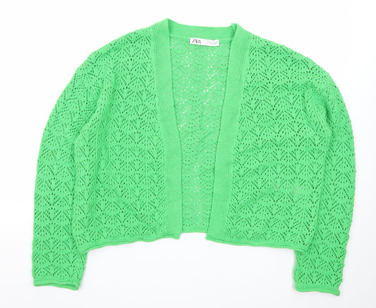 ZARA Women’s Green Open Knit V-Neck Cardigan Size 8