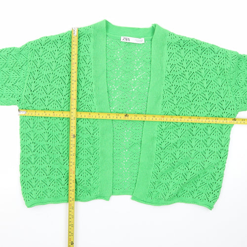 ZARA Women’s Green Open Knit V-Neck Cardigan Size 8