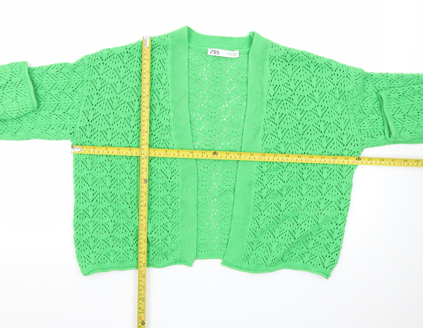 ZARA Women’s Green Open Knit V-Neck Cardigan Size 8