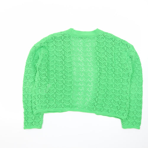 ZARA Women’s Green Open Knit V-Neck Cardigan Size 8