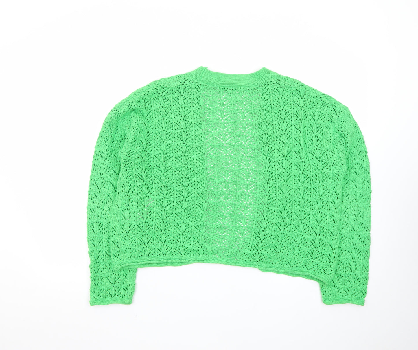 ZARA Women’s Green Open Knit V-Neck Cardigan Size 8