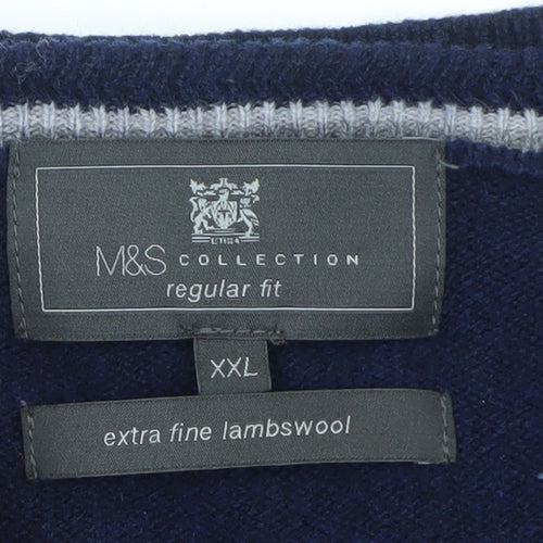 Marks and Spencer Mens Blue Lambswool Regular Fit Jumper XXL
