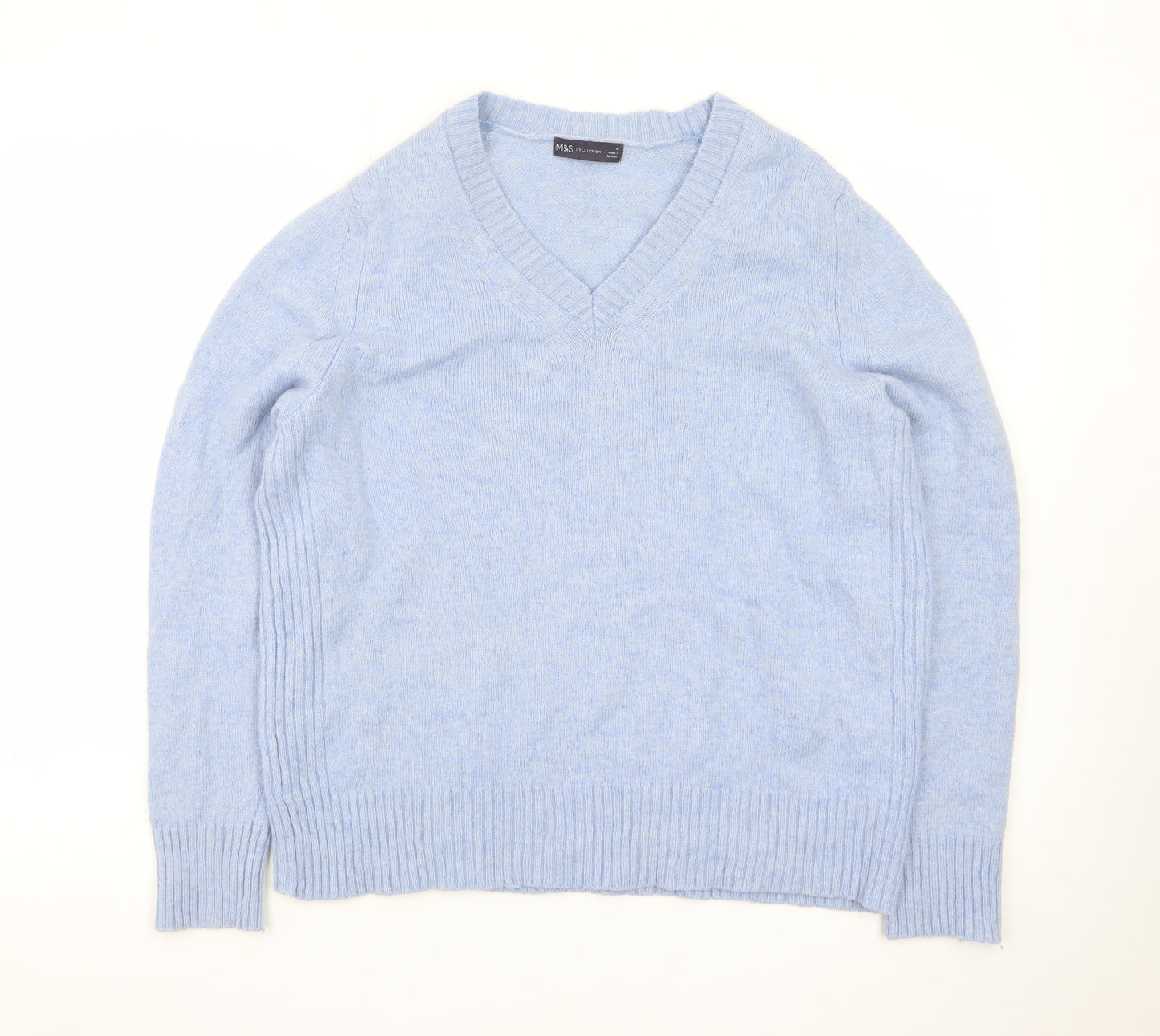 Marks and Spencer Women Blue V-Neck Cashmere Jumper Size 18