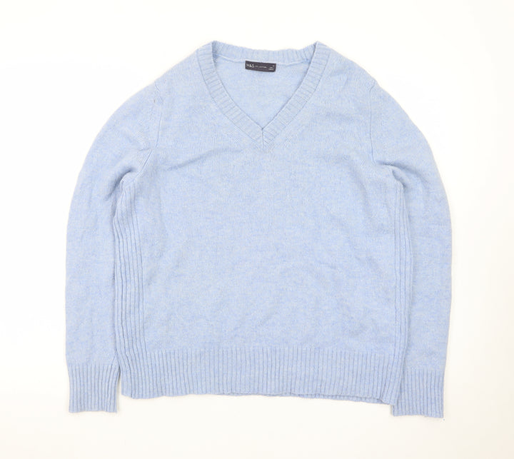 Marks and Spencer Women Blue V-Neck Cashmere Jumper Size 18