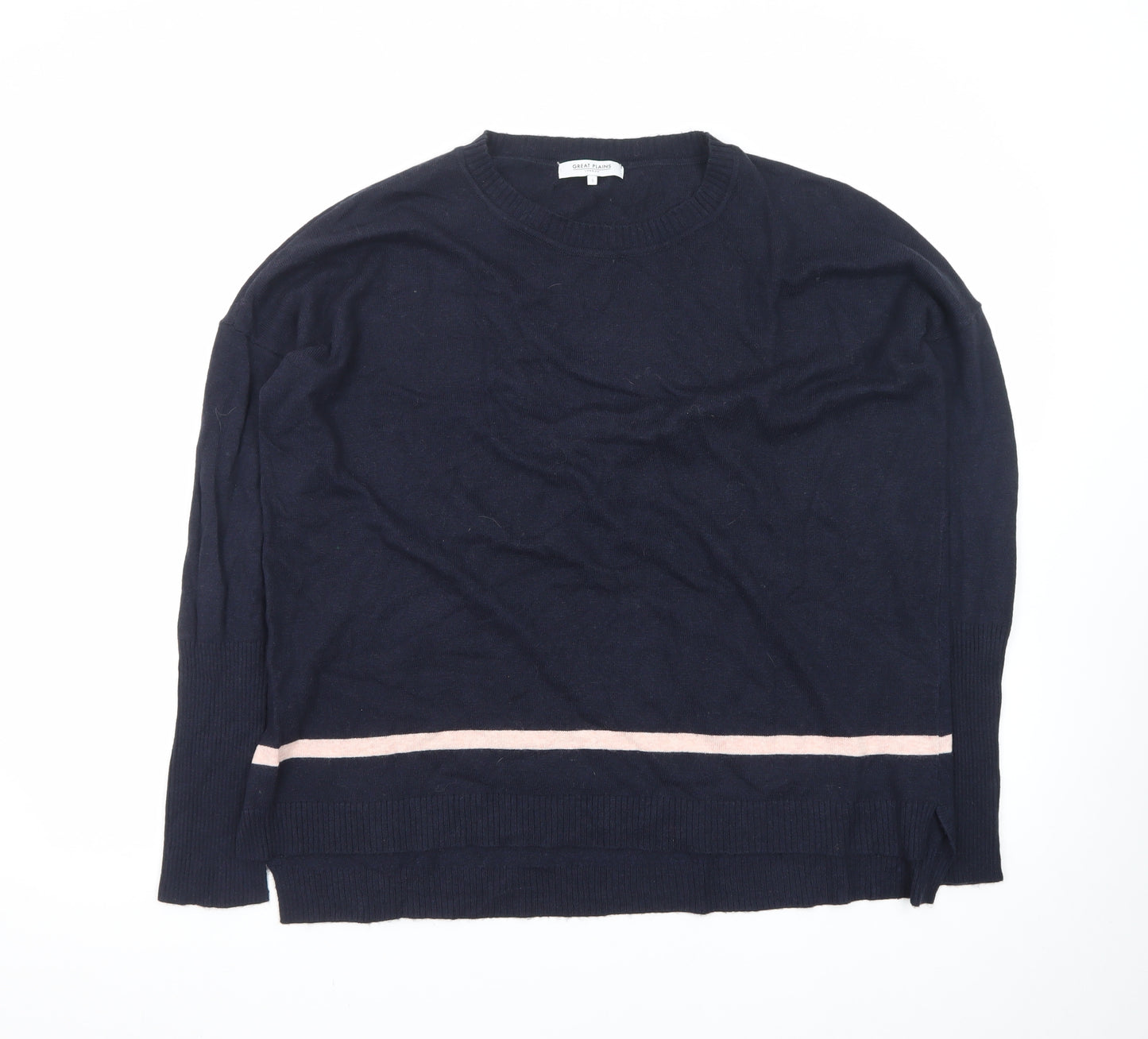 Great Plains Women's Blue Crew Neck Wool Blend Jumper Size S