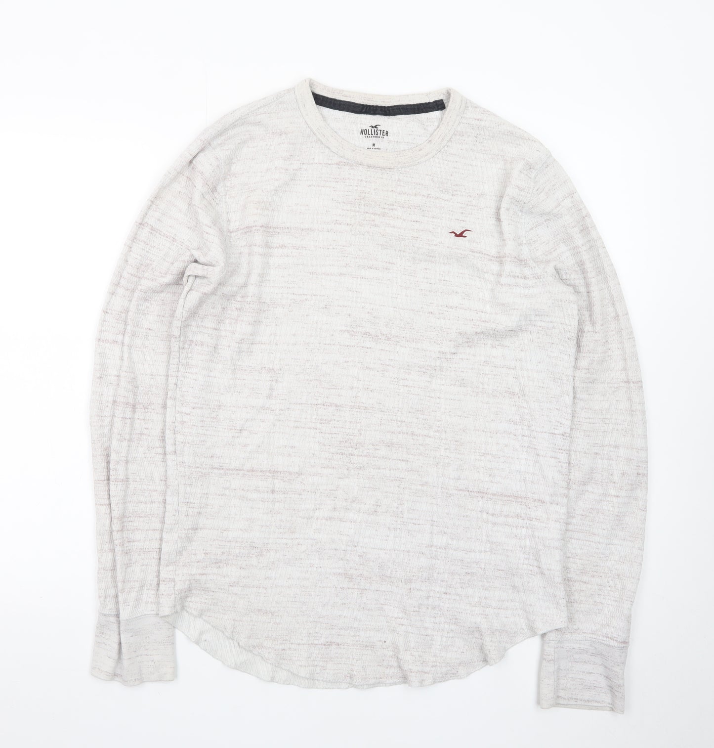 Hollister Men Beige Long Sleeve Crew Neck Classic Fit T-Shirt M