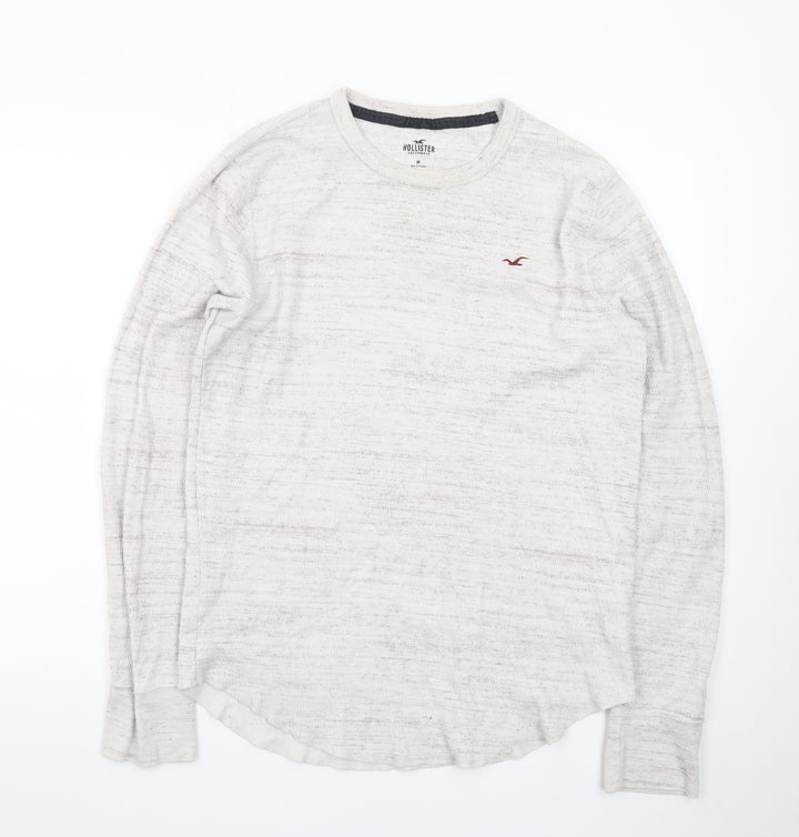 Hollister Men Beige Long Sleeve Crew Neck Classic Fit T-Shirt M