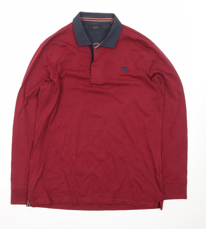 A/W85 Men's Red Long Sleeve Cotton Polo Shirt Size L
